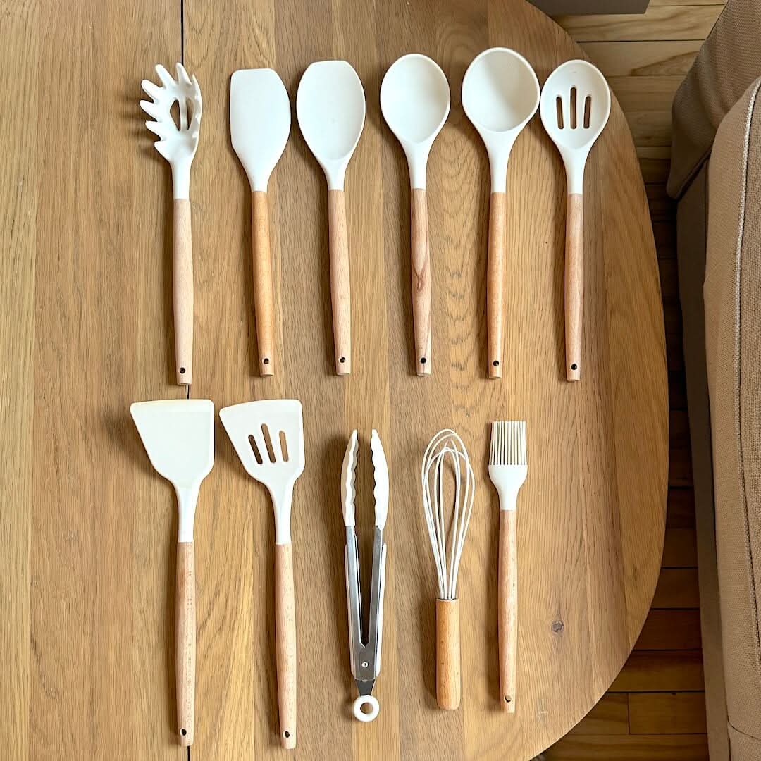 Eco-Friendly Silicone Kitchen Utensil Set with Wood Handles - Yeezlab