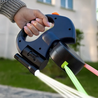 Hands-Free Double Dog Leash with Light & Poop Bag Holder - Yeezlab