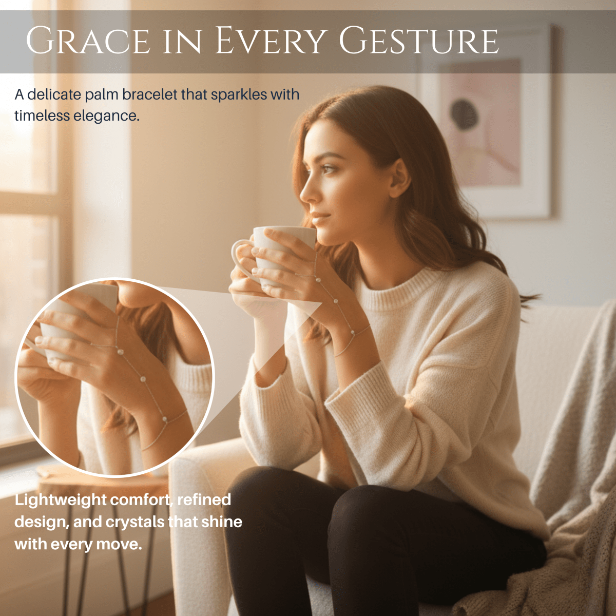 Sparkling Crystal Adjustable Palm Ring Bracelet