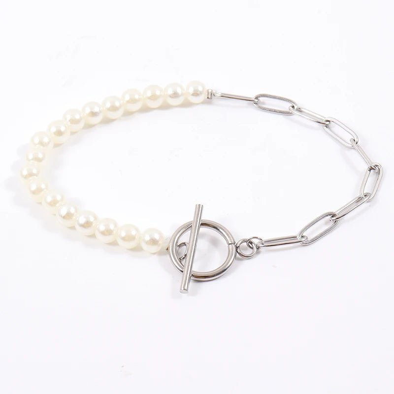 Fashion Paperclip Pearl Layered Necklace Bracelet