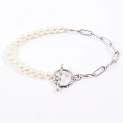 Fashion Paperclip Pearl Layered Necklace Bracelet