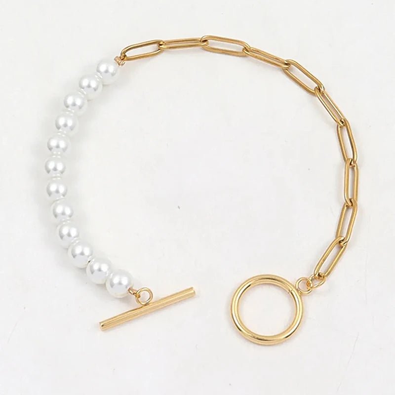 Fashion Paperclip Pearl Layered Necklace Bracelet