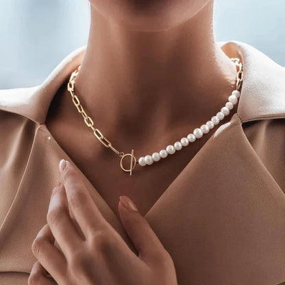 Fashion Paperclip Pearl Layered Necklace Bracelet - Yeezlab
