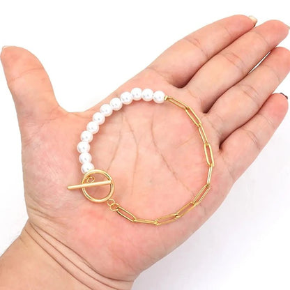 Fashion Paperclip Pearl Layered Necklace Bracelet