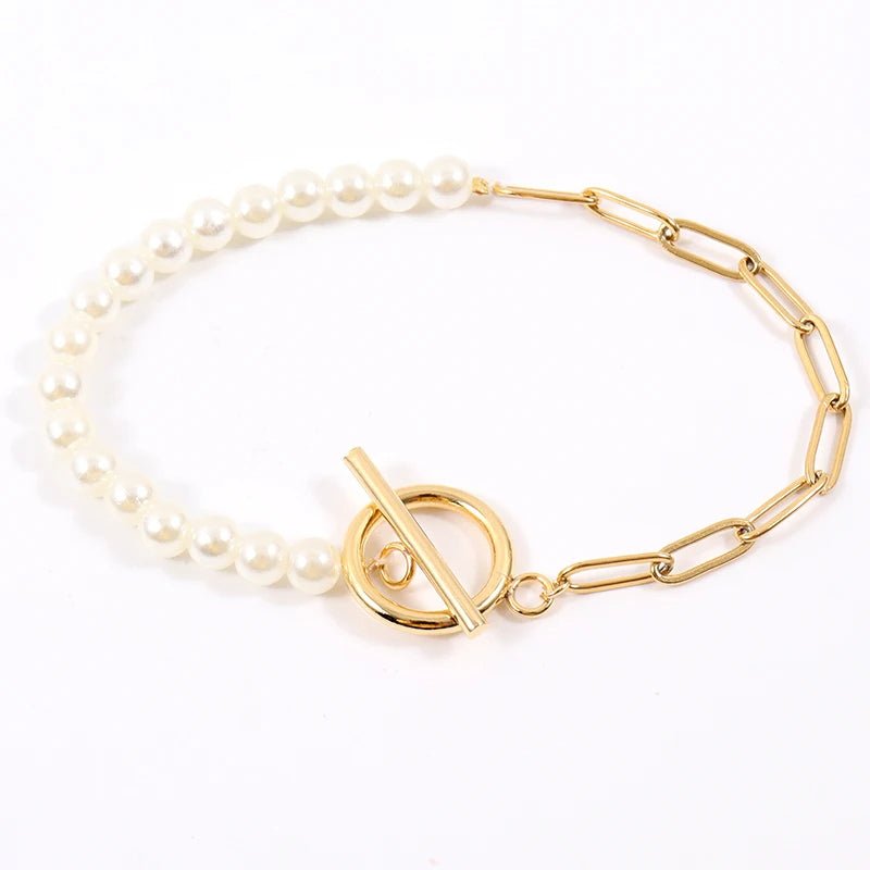 Fashion Paperclip Pearl Layered Necklace Bracelet