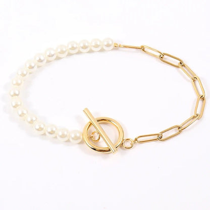 Fashion Paperclip Pearl Layered Necklace Bracelet