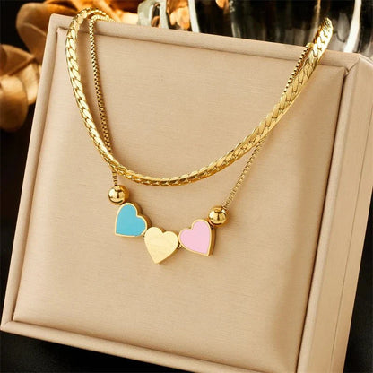 Colorful Heart Pendant Necklace and Charm Bracelet - Yeezlab