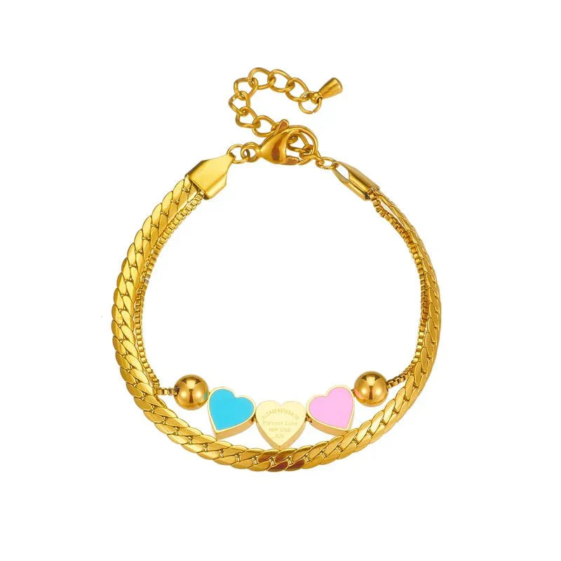 Colorful Heart Pendant Necklace and Charm Bracelet