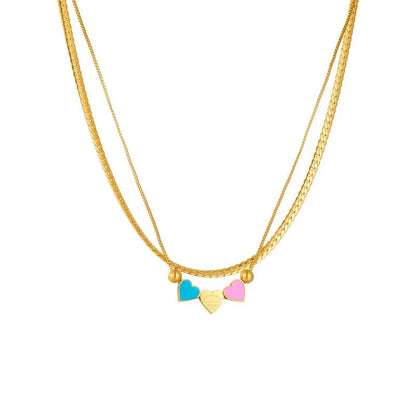 Colorful Heart Pendant Necklace and Charm Bracelet