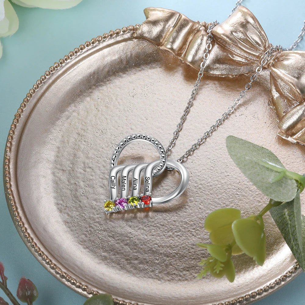 Customizable Heart Pendant Necklace with Birthstone and Name