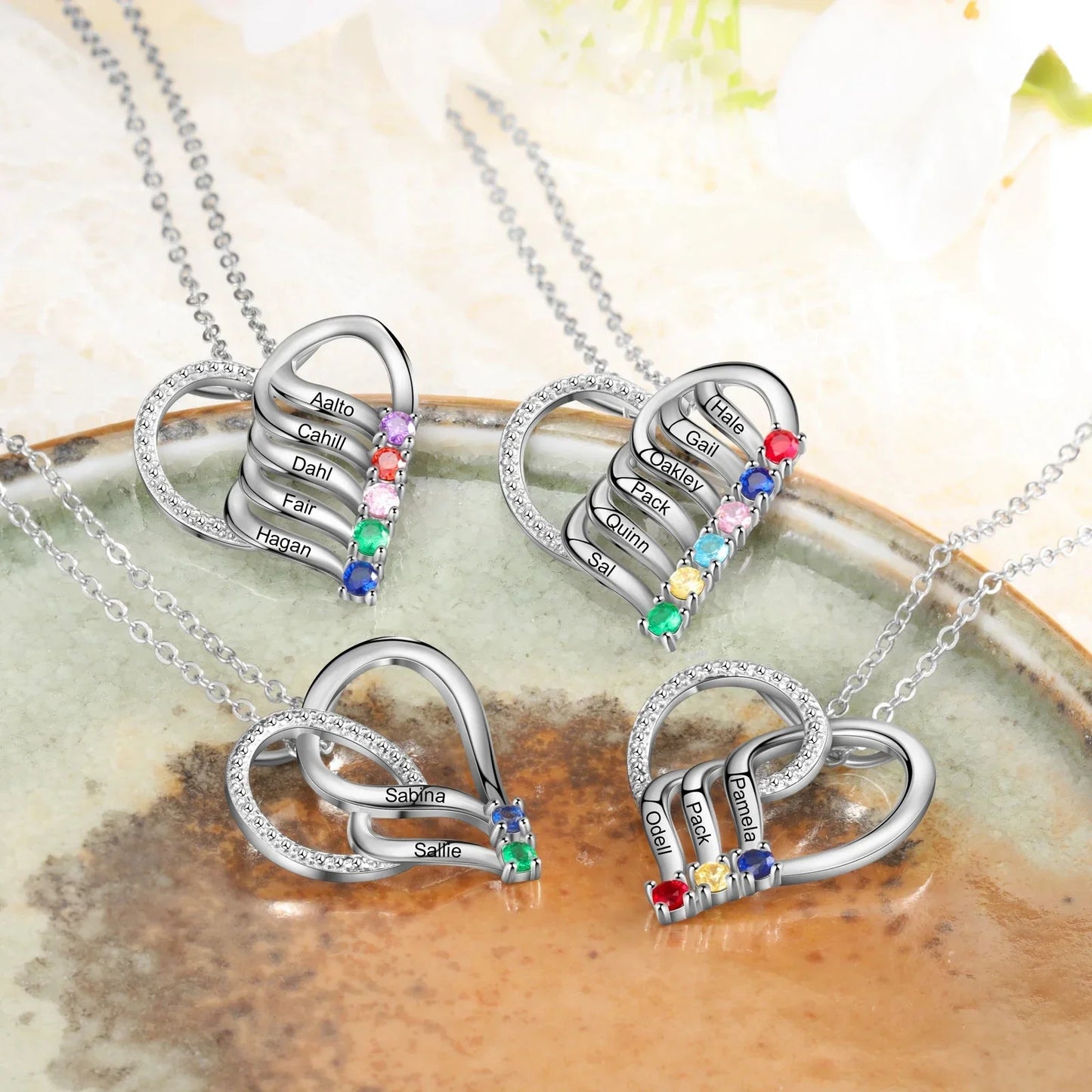 Customizable Heart Pendant Necklace with Birthstone and Name - Yeezlab