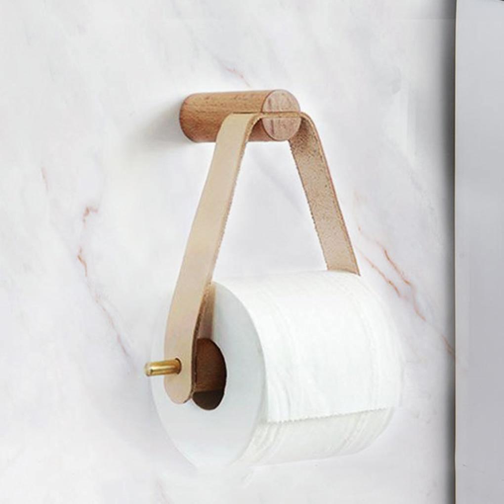 Luxury Wooden Toilet Paper Holder with Leather Accent - Yeezlab