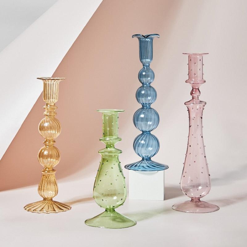 Colorful Glass Candle Holder Decorative Table Centerpiece - Yeezlab