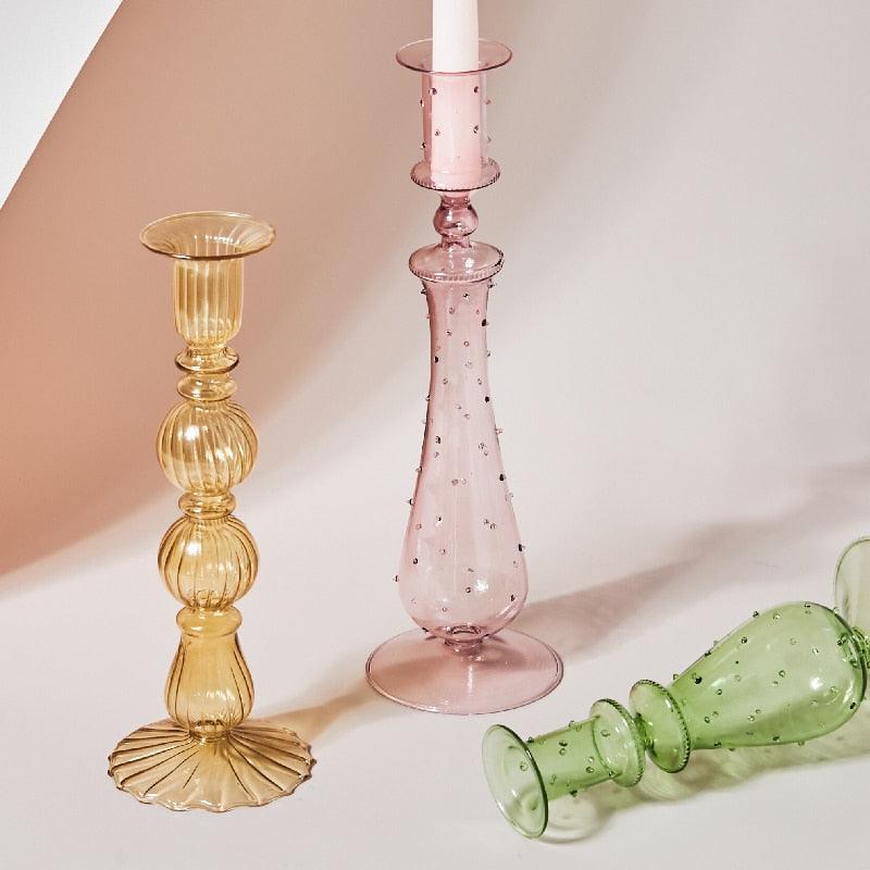 Colorful Glass Candle Holder Decorative Table Centerpiece