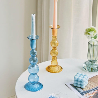 Colorful Glass Candle Holder Decorative Table Centerpiece
