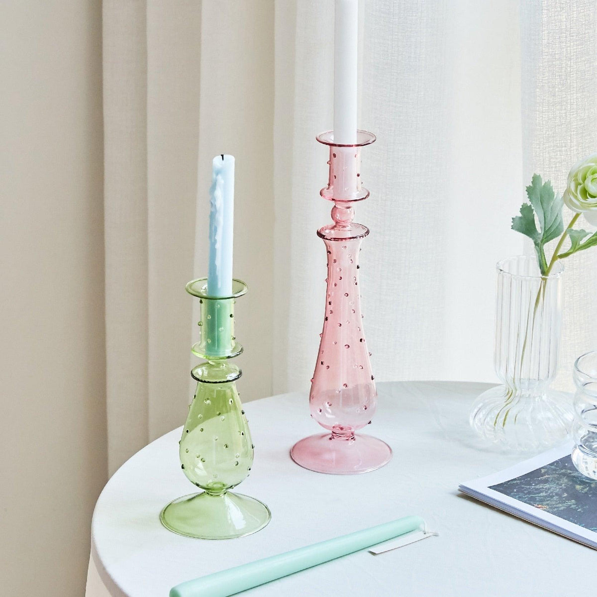 Colorful Glass Candle Holder Decorative Table Centerpiece