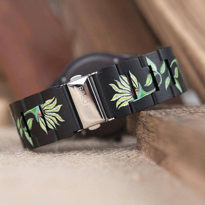 Natural Bamboo Wooden Ladies Watch with Sewn Strap