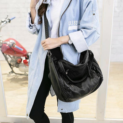 Fashionable Black Genuine Leather Tote Bag