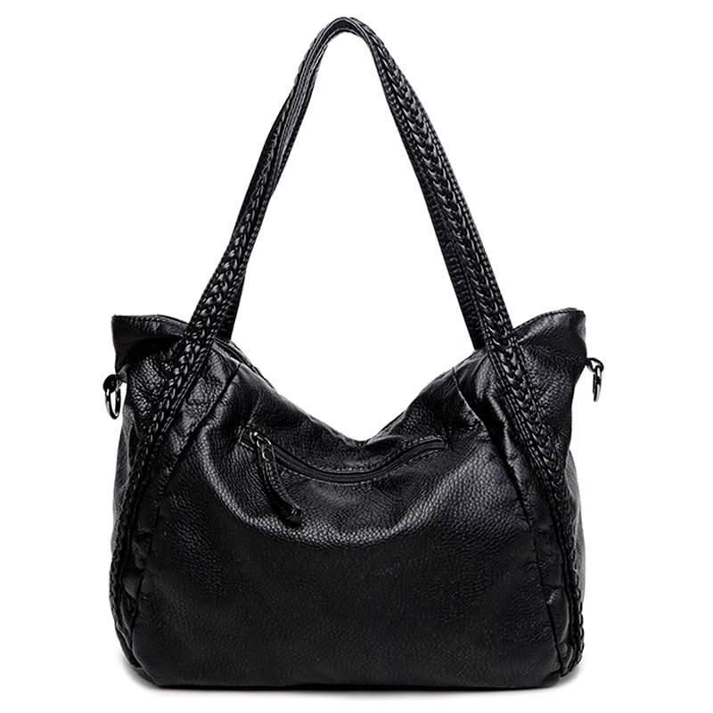 Fashionable Black Genuine Leather Tote Bag - Yeezlab