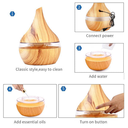 Natural Wood Electric Mist Humidifier Essential Oil Diffuser