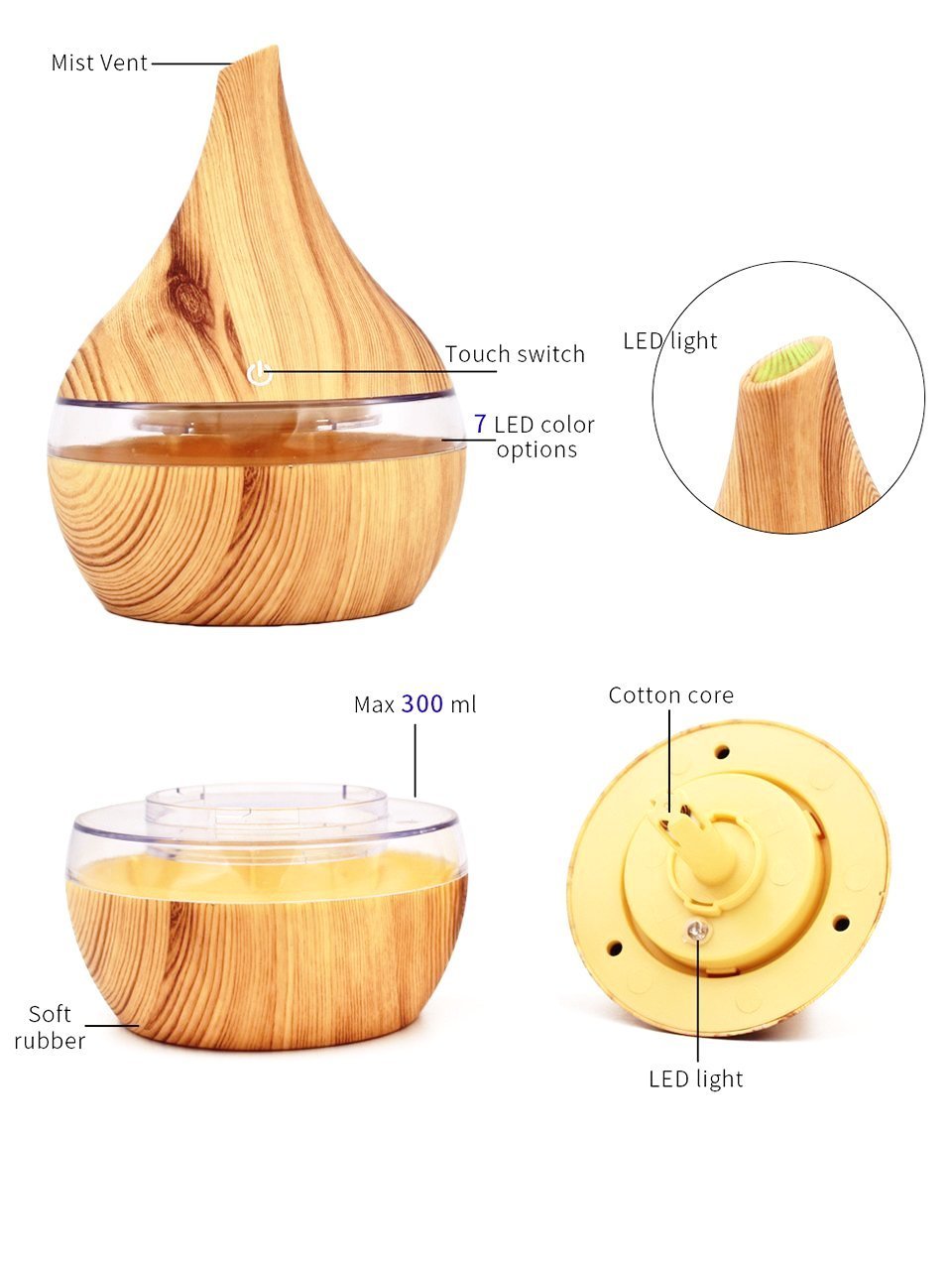 Natural Wood Electric Mist Humidifier Essential Oil Diffuser