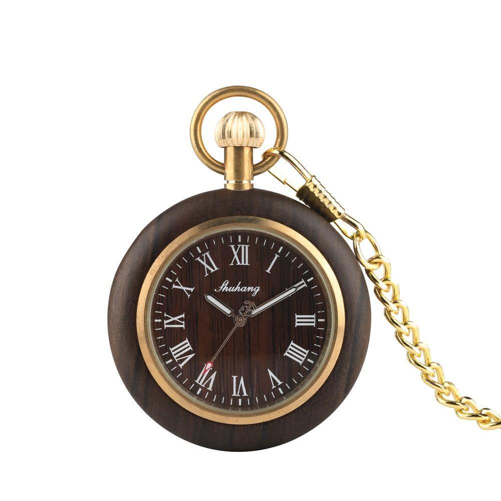 Stylish Mens Wooden Pocket Watch with Bamboo Case - Yeezlab