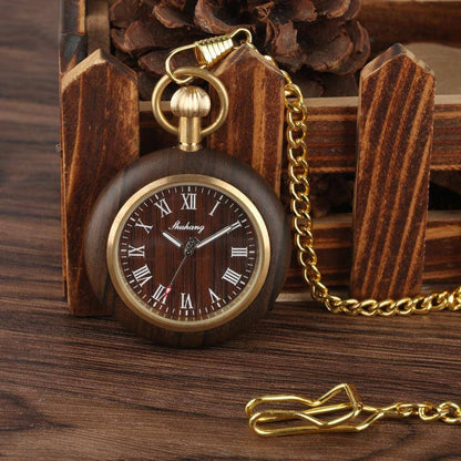 Stylish Mens Wooden Pocket Watch with Bamboo Case
