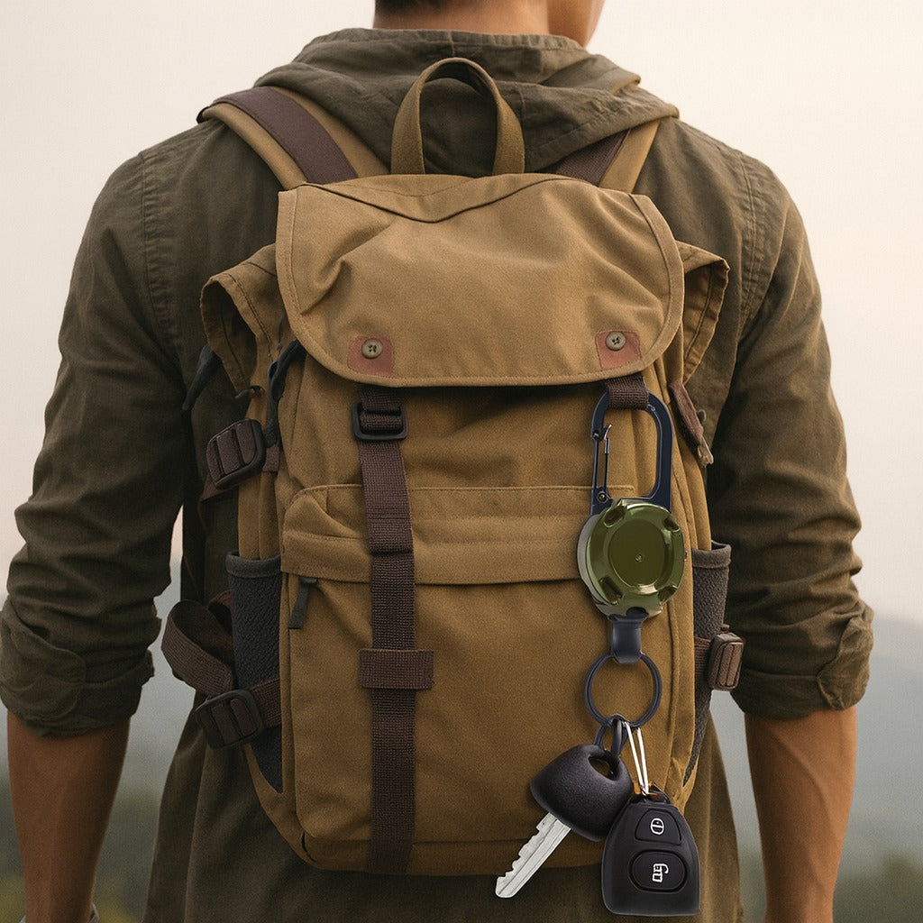 Secure Clip On Keychain with Retractable Carabiner