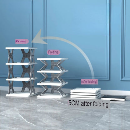 Compact Collapsible Stackable Shoe Organizer Rack
