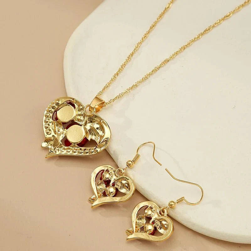 Lovely Rose Gold Heart Necklace and Earrings Set