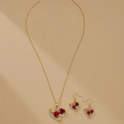 Lovely Rose Gold Heart Necklace and Earrings Set