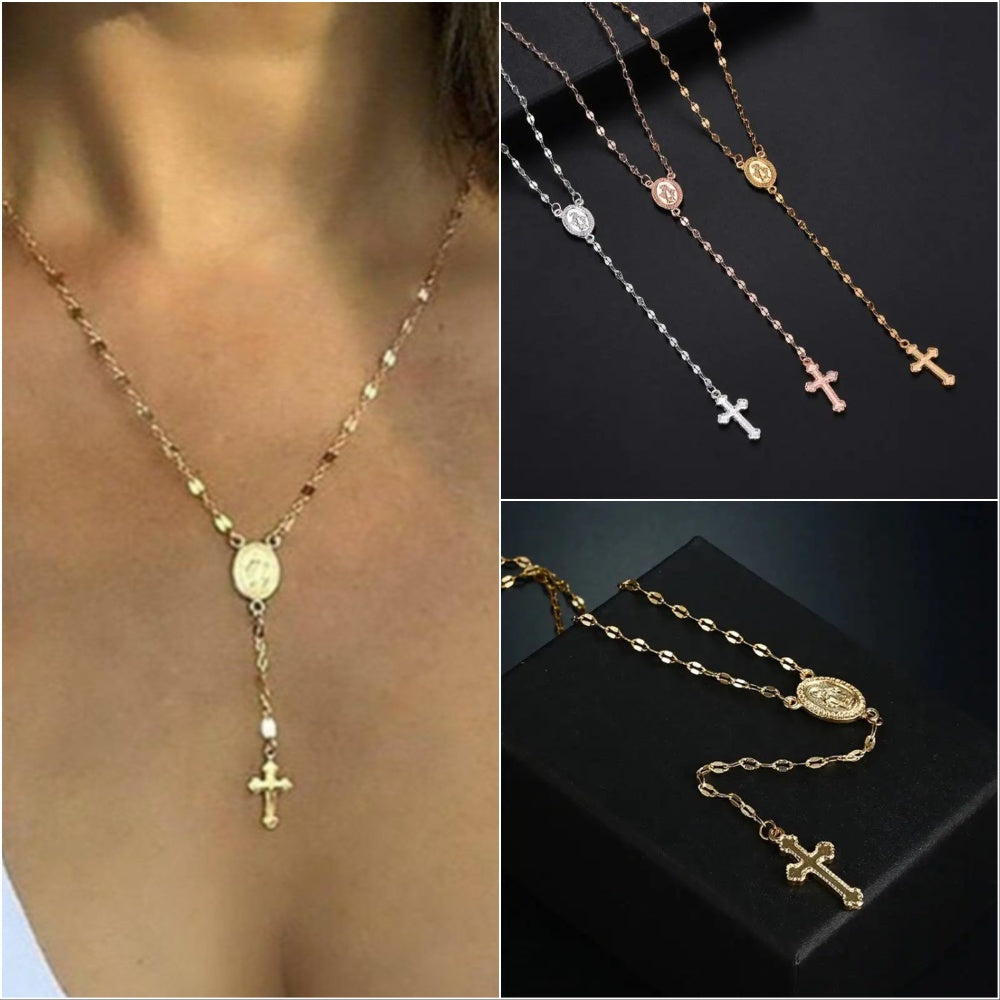 Trendy Cross Rosary Necklace – Elegant Religious Jewelry - Yeezlab