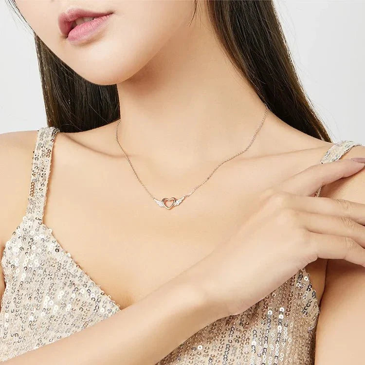 Sterling Silver Angel Wing Heart Pendant Necklace
