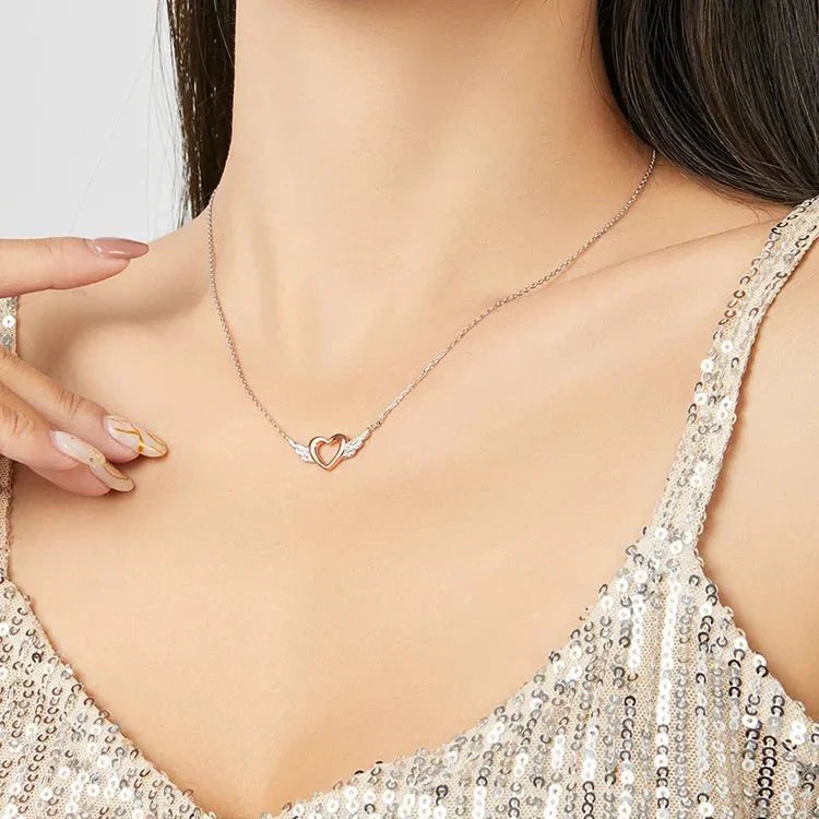 Sterling Silver Angel Wing Heart Pendant Necklace