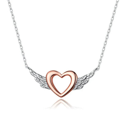 Sterling Silver Angel Wing Heart Pendant Necklace