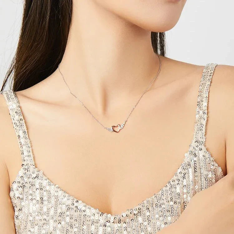 Sterling Silver Angel Wing Heart Pendant Necklace
