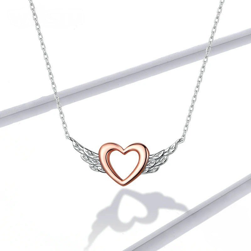 Sterling Silver Angel Wing Heart Pendant Necklace