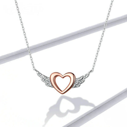 Sterling Silver Angel Wing Heart Pendant Necklace