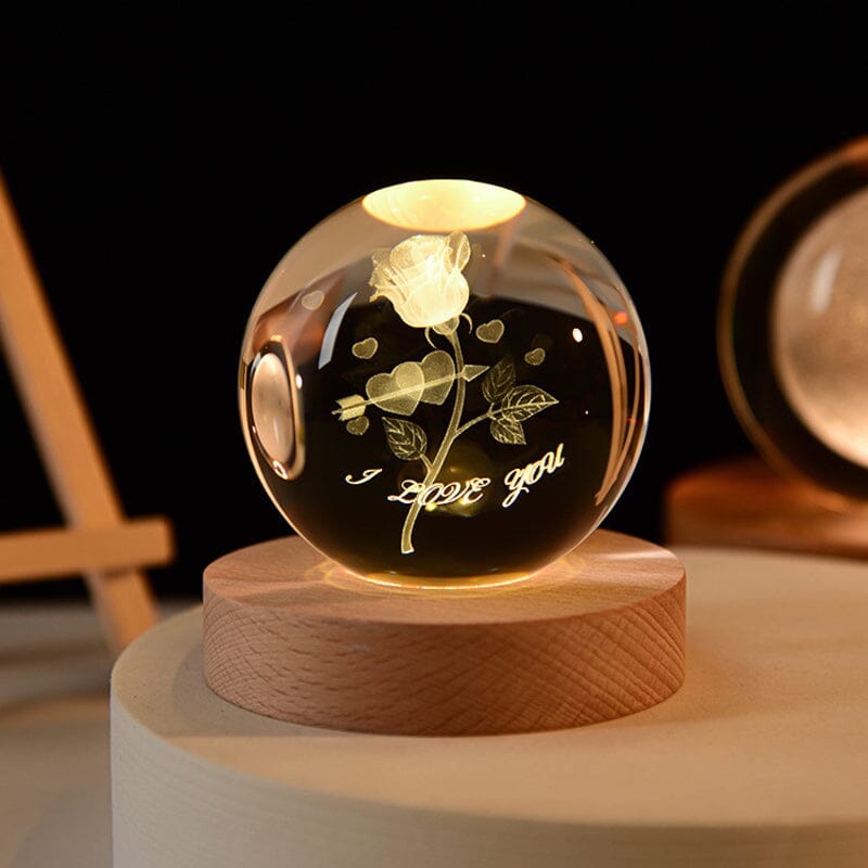 Luxury Crystal Globe Table Lamp With Wooden Stand