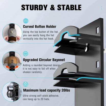 Space Saving Baseball Cap Rack with Adjustable Hooks