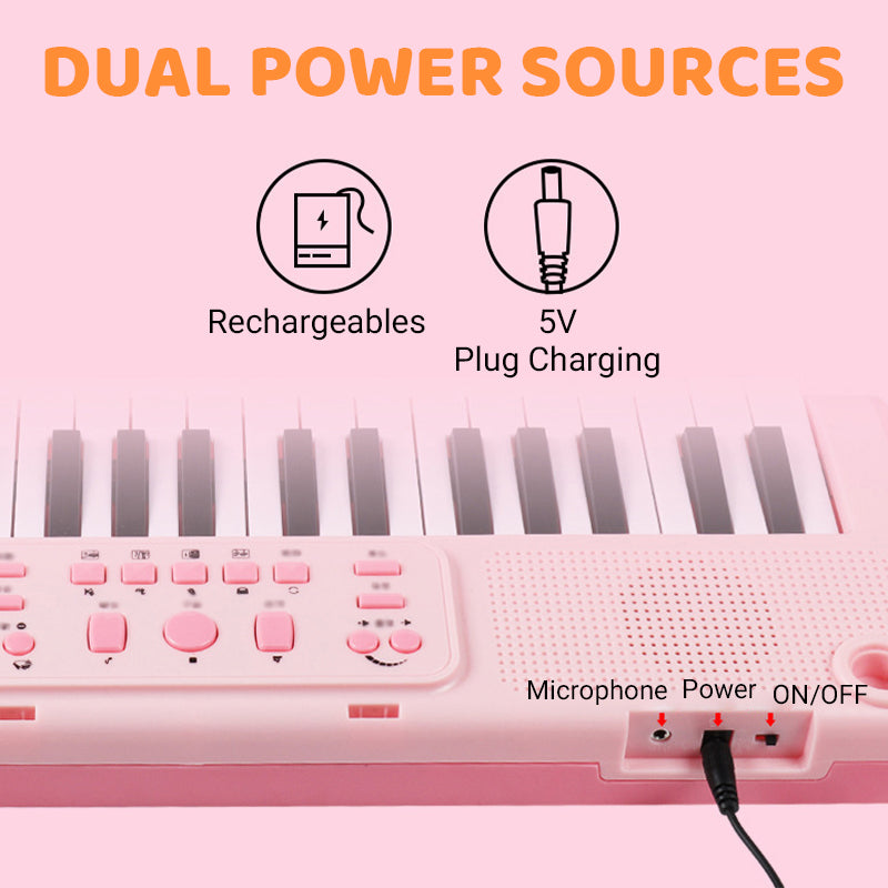 Kids Portable 37-Key Piano Keyboard with Mic