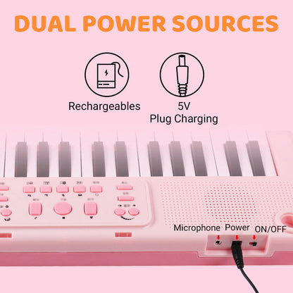 Kids Portable 37-Key Piano Keyboard with Mic