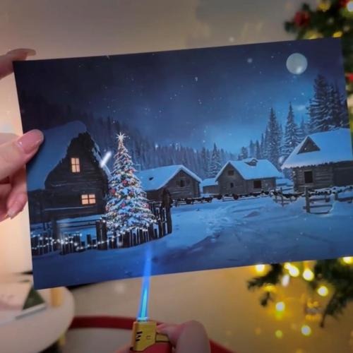 Festive Holiday Village LED Light Postcard