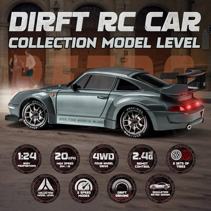 Fast 1:24 Scale 4WD RC Drift Car with LED Lights