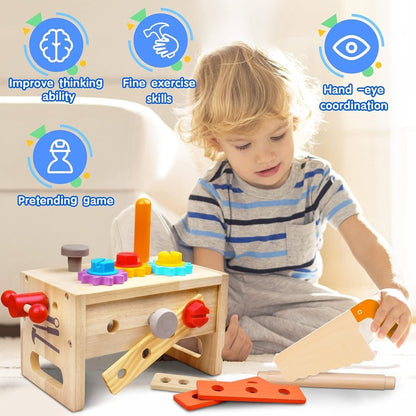 Kids Wooden Workbench Toolbox Set - 29 Piece Play Kit
