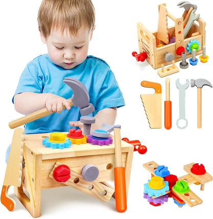 Kids Wooden Workbench Toolbox Set - 29 Piece Play Kit