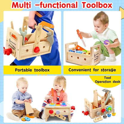 Kids Wooden Workbench Toolbox Set - 29 Piece Play Kit