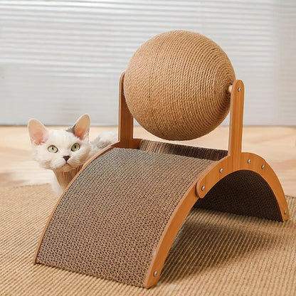 Wooden Cat Scratcher Sphere - 2-in-1 Wooden  Paw Grinding Toy - Yeezlab