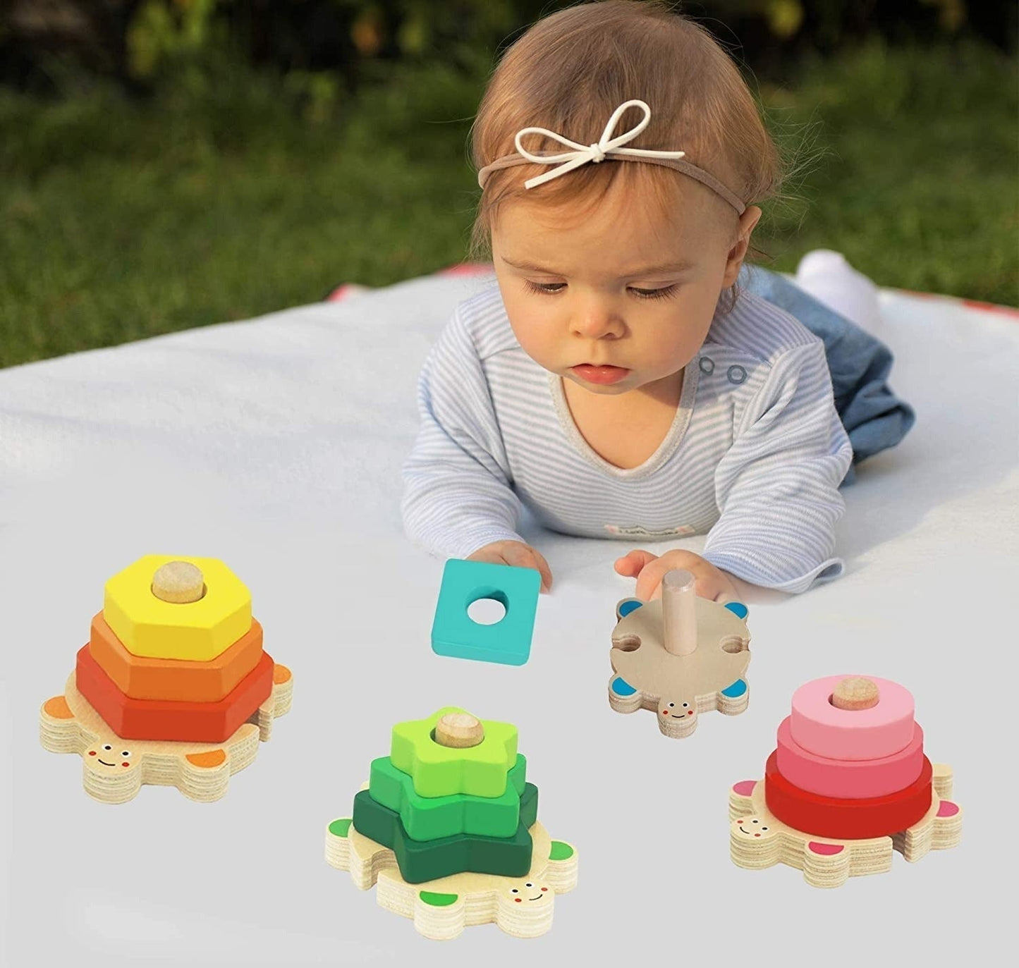Colorful Wooden Turtle Stacking Toy for Kids
