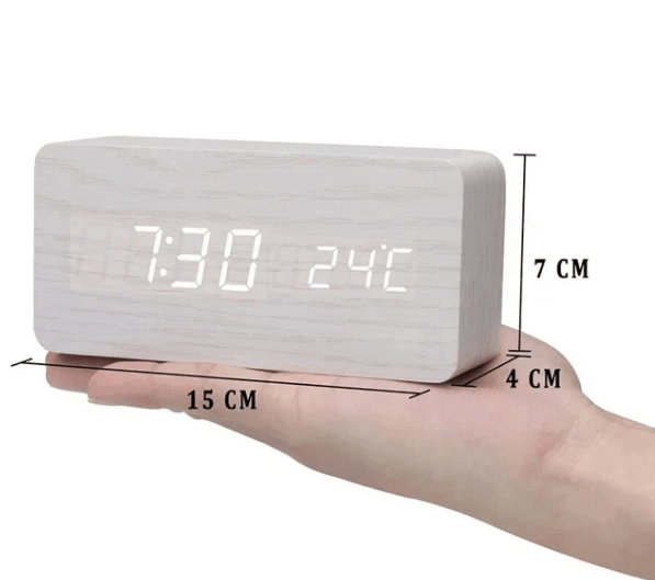 Smart LED Wooden Digital Clock with Voice Control